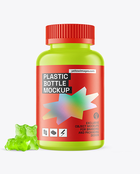 Matte Plastic Bottle with Gummies Mockup