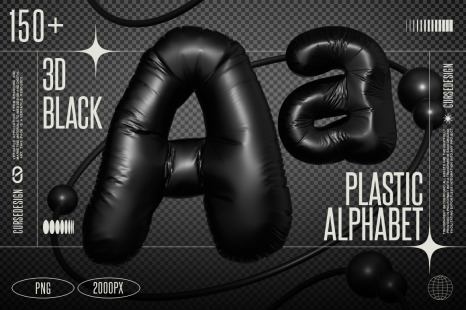 Sleek 3D Black Plastic Alphabet Pack