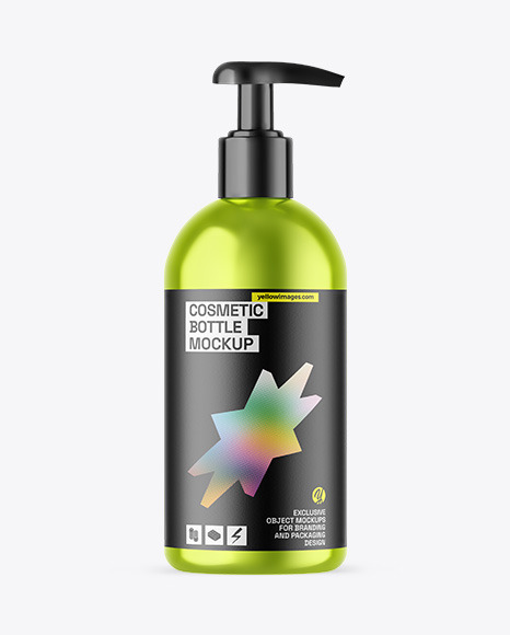 Metallic Cosmetic Bottle With Pump Mockup