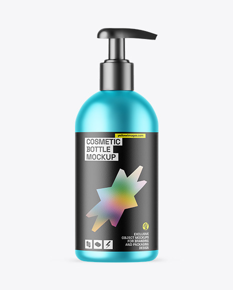 Matte Metallic Cosmetic Bottle With Pump Mockup