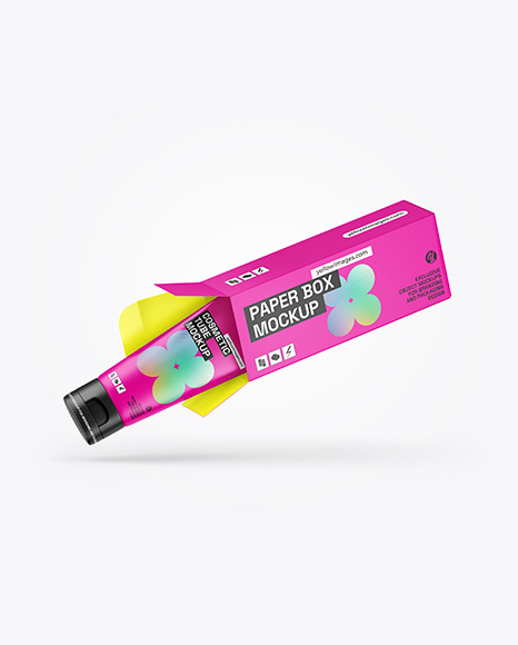 Paper Box With Matte Cosmetic Tube Mockup