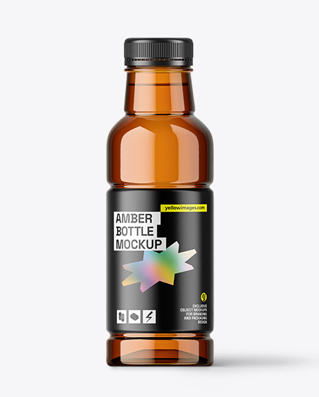 Amber Plastic Bottle with Screw Cap Mockup