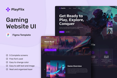 PlayFlix - Gaming Website UI Figma Template