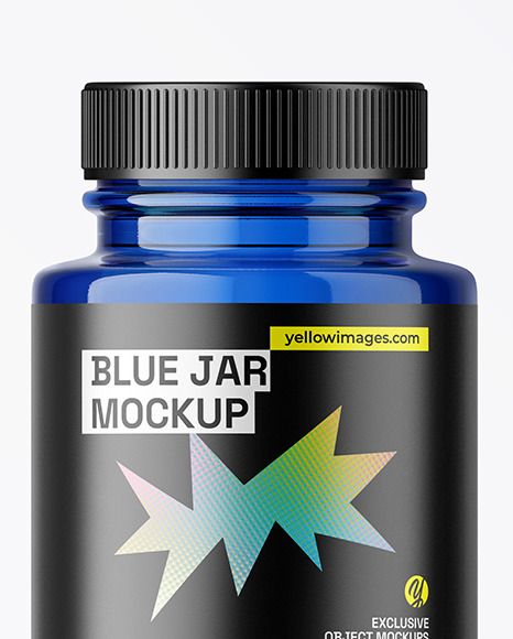 Blue Glass Jar with Plastic Cap Mockup - Free Download Images High