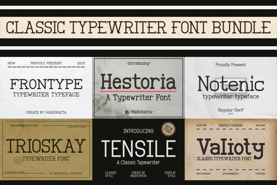 Classic Typewriter Font Bundle on Yellow Images Creative Store