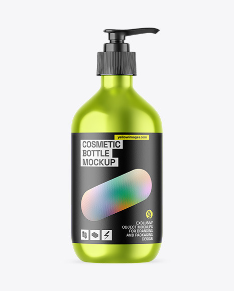 Metallic Cosmetic Bottle With Pump Mockup