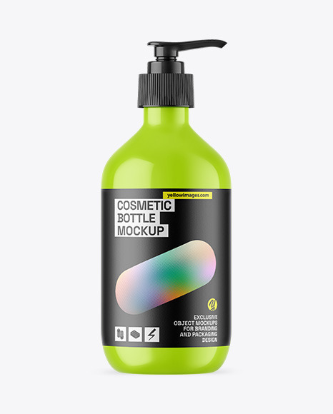 Glossy Cosmetic Bottle With Pump Mockup