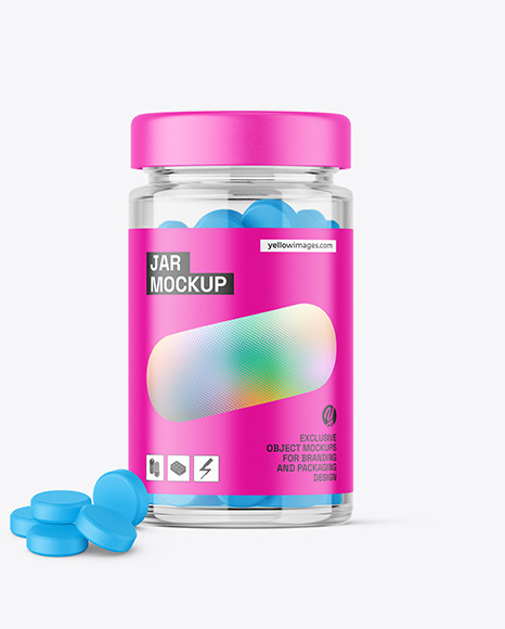 Clear Glass Jar with Tablets Mockup