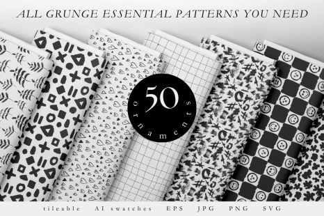50 Black Grunge Seamless Patterns