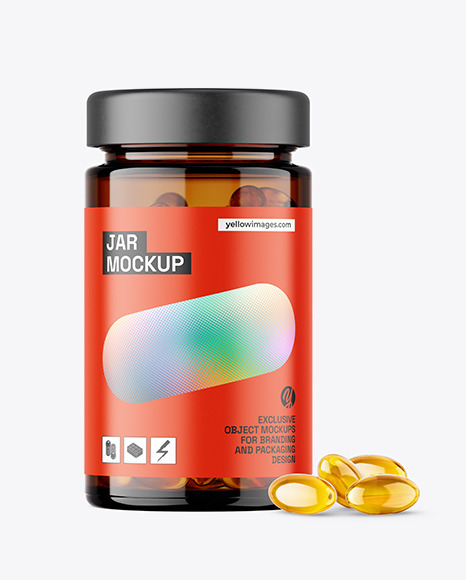 Amber Glass Jar with Fish Oil Mockup