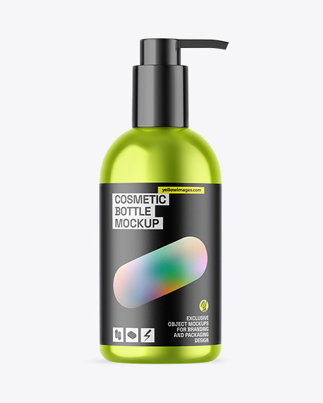 Metallic Cosmetic Bottle With Pump Mockup