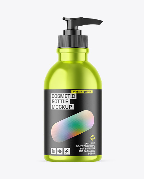 Metallic Cosmetic Bottle With Pump Mockup