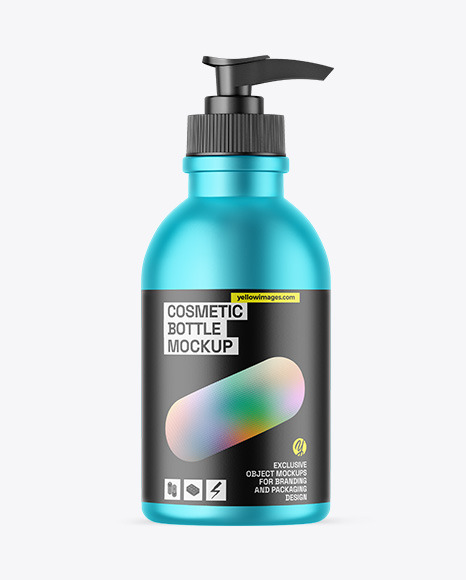 Matte Metallic Cosmetic Bottle With Pump Mockup