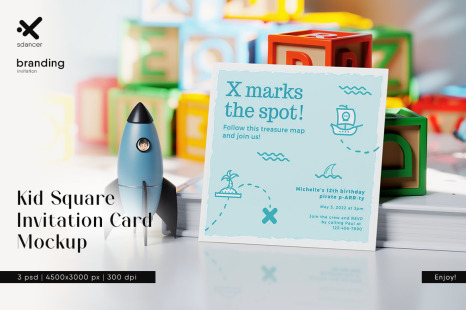 Kid Square Invitation Card Mockup