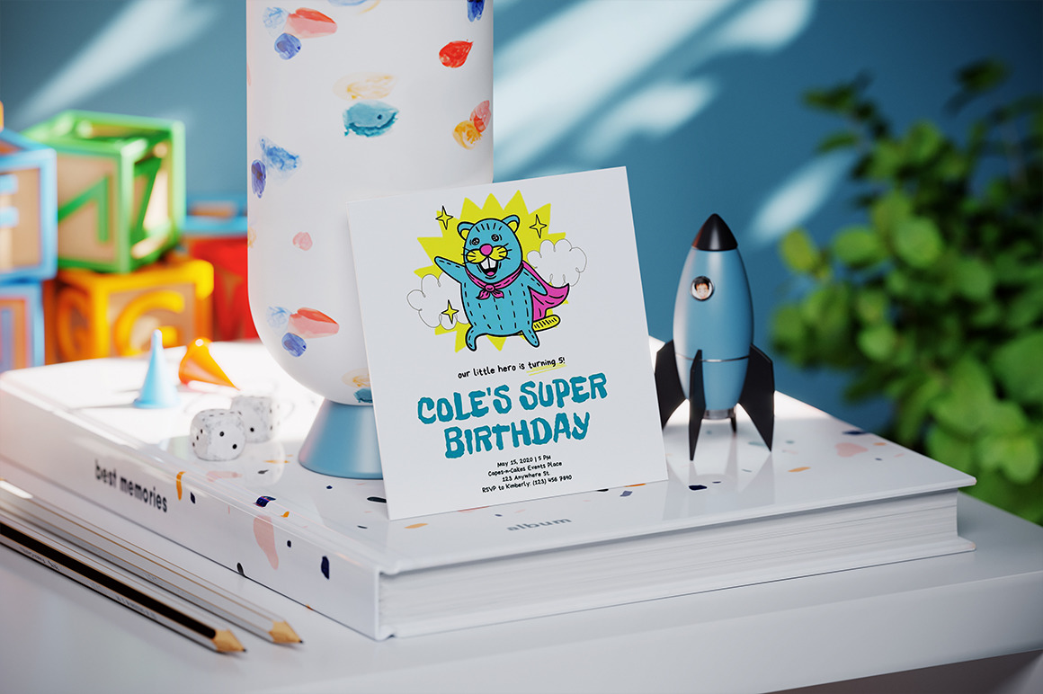 Kid Square Invitation Card Mockup Kid Square Invitation Card Mockup