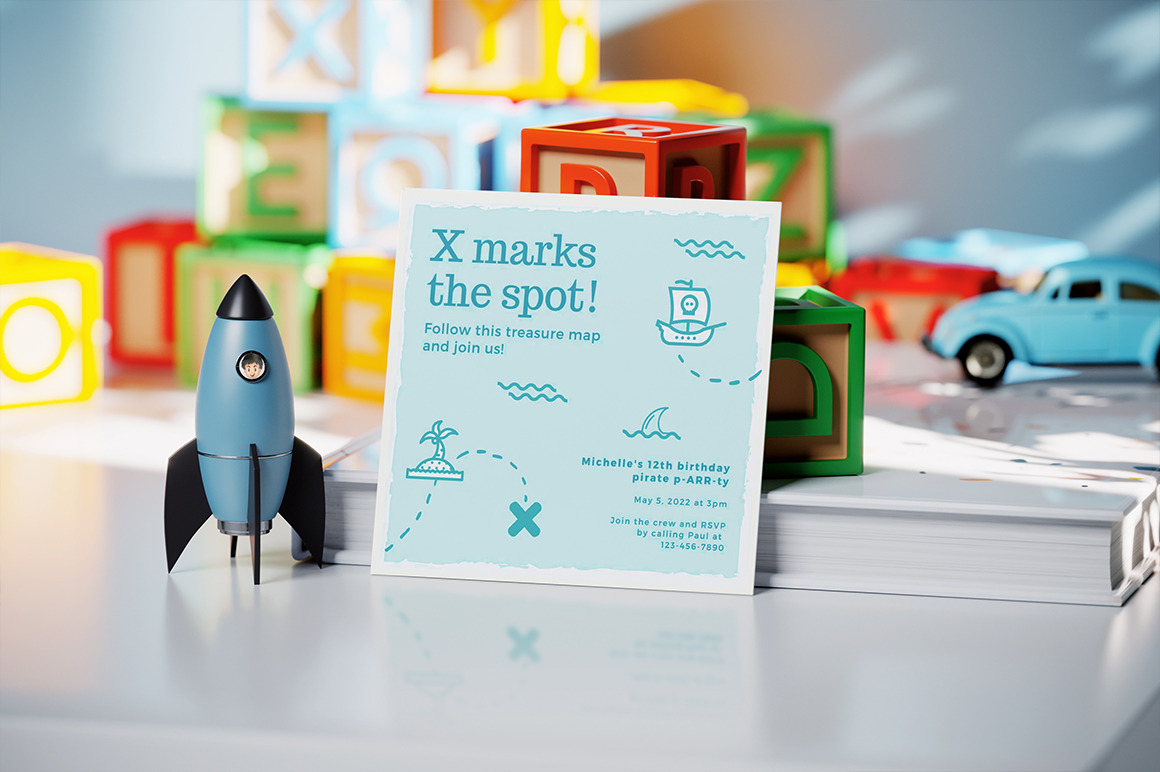 Kid Square Invitation Card Mockup Kid Square Invitation Card Mockup