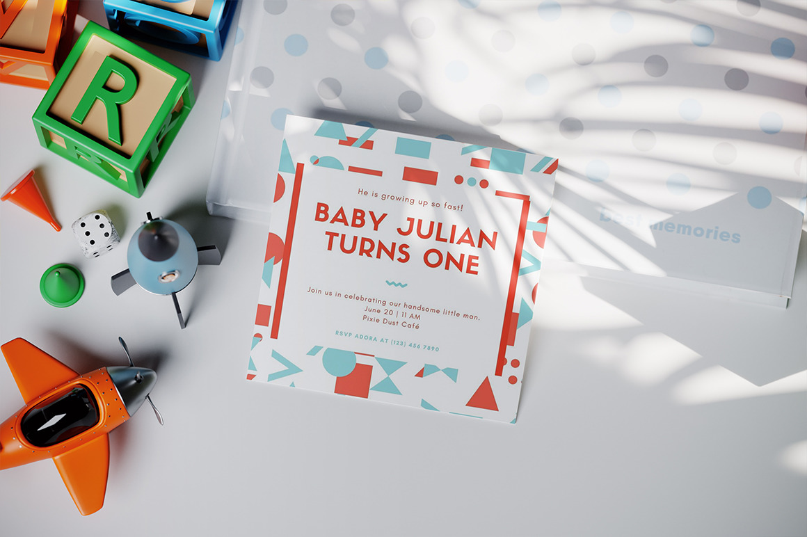 Kid Square Invitation Card Mockup Kid Square Invitation Card Mockup