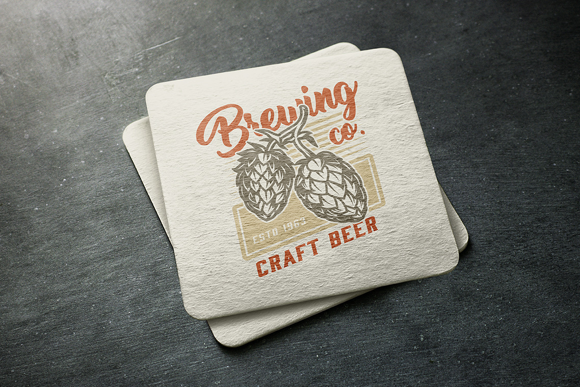 Beer Coaster Mockup on Yellow Images Creative Store