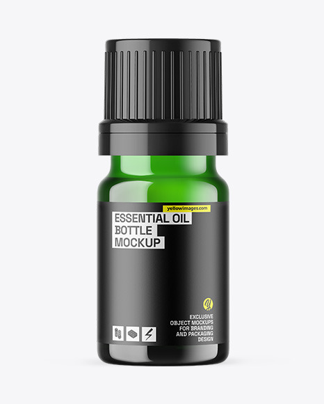 Green Glass Essential Oil Bottle Mockup