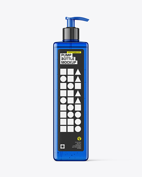 Blue Plastic Bottle with Pump Mockup