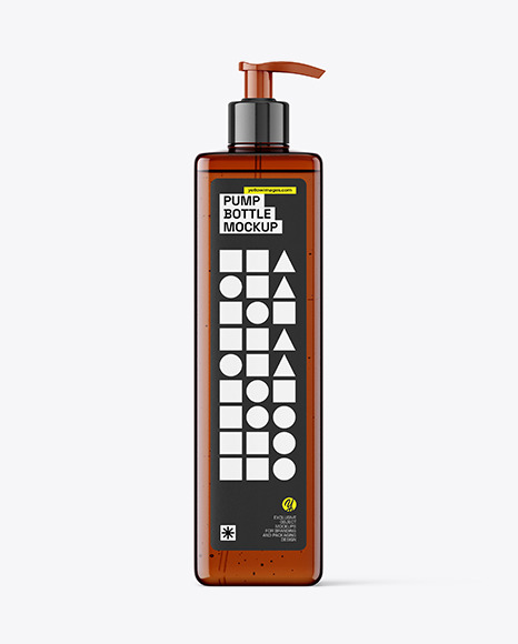 Amber Plastic Bottle with Pump Mockup