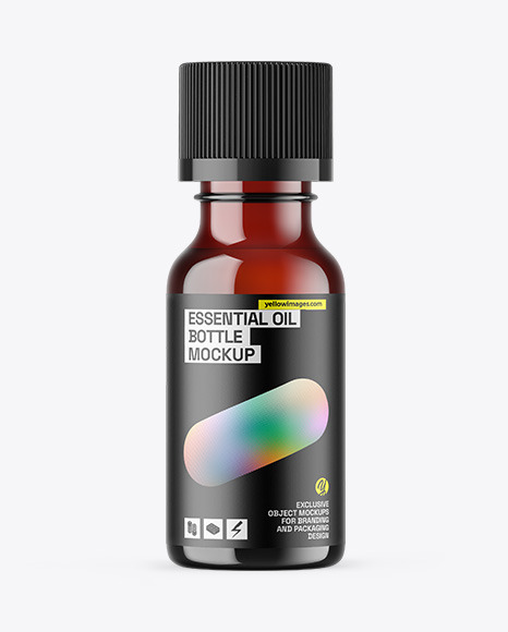 Dark Amber Glass Essential Oil Bottle Mockup