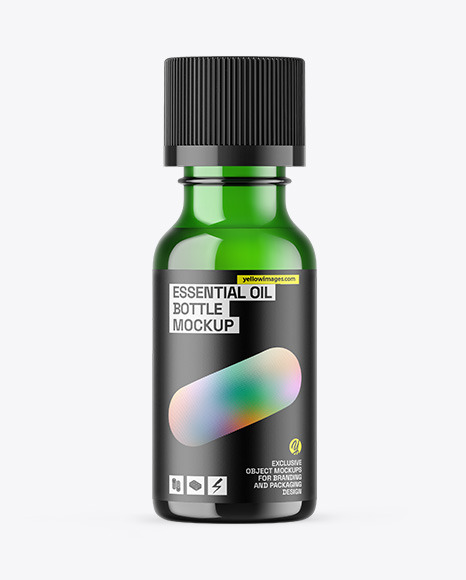 Green Glass Essential Oil Bottle Mockup