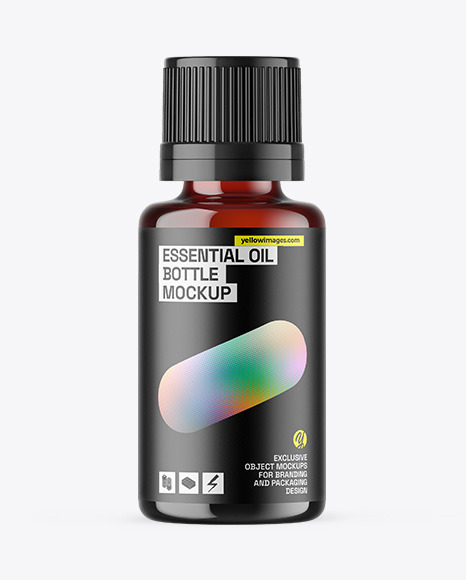 Dark Amber Glass Essential Oil Bottle Mockup