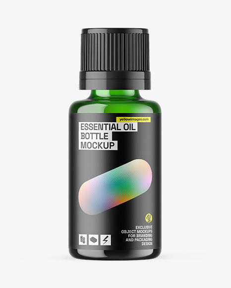 Green Glass Essential Oil Bottle Mockup