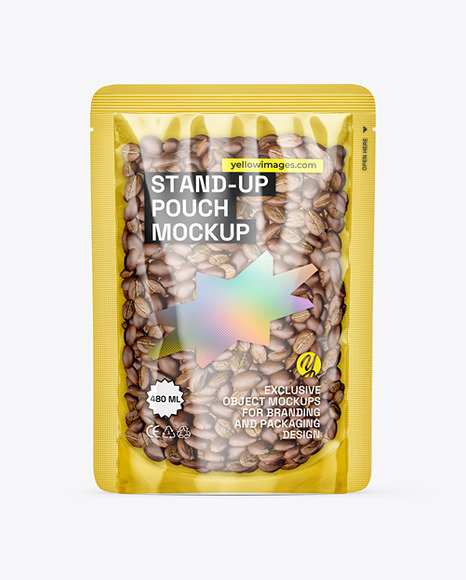 Clear Plastic Stand-Up Pouch w/ Coffee Mockup