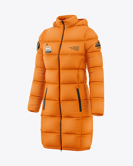 Woman&#039;s Down Jacket Mockup - Half Side View