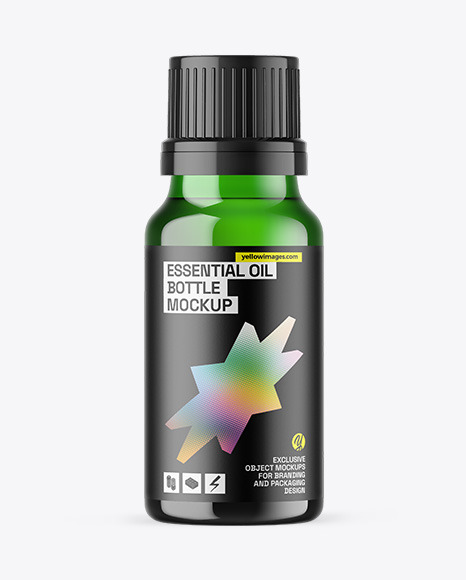 Green Glass Essential Oil Bottle Mockup