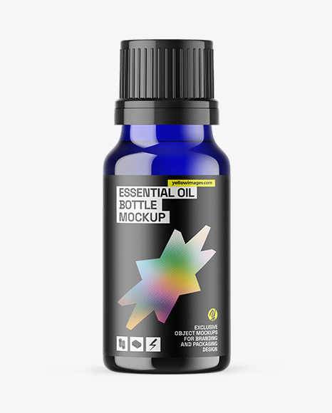 Blue Glass Essential Oil Bottle Mockup