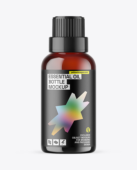Dark Amber Glass Essential Oil Bottle Mockup