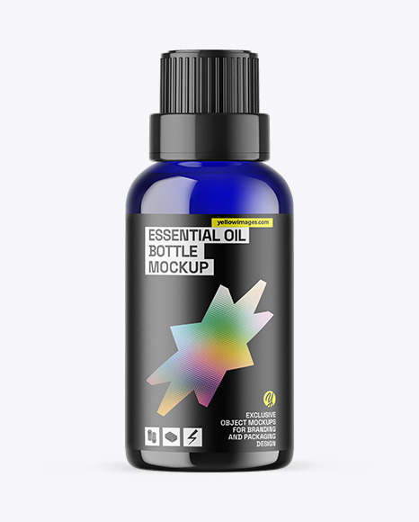 Blue Glass Essential Oil Bottle Mockup