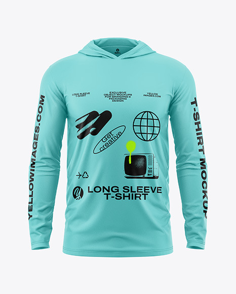 Men’s Long Sleeve T-Shirt with Hood Mockup - Front View