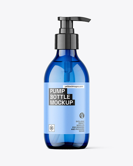 Blue Glass Pump Bottle Mockup