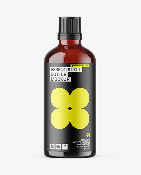 Dark Amber Glass Essential Oil Bottle Mockup