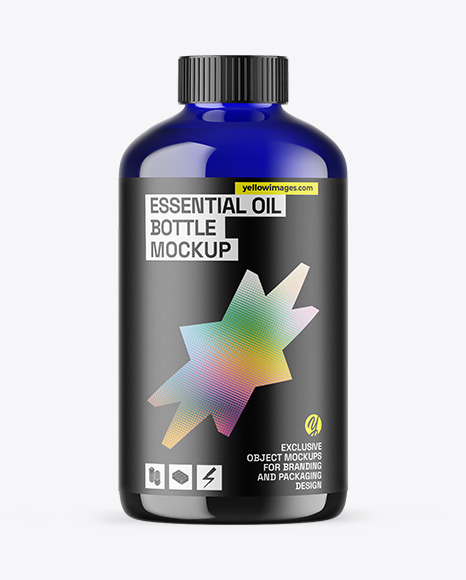 Blue Glass Essential Oil Bottle Mockup
