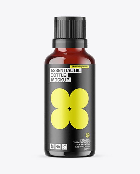 Dark Amber Glass Essential Oil Bottle Mockup
