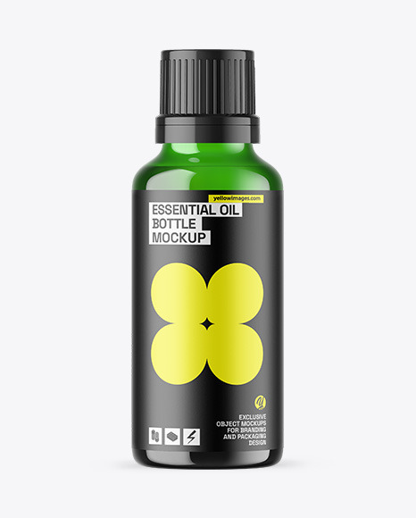 Green Glass Essential Oil Bottle Mockup