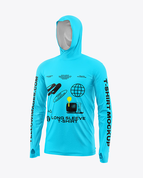 Men’s Long Sleeve T-Shirt with Hood Mockup - Half Side View