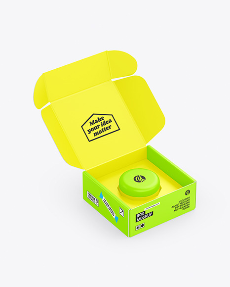 Opened Box With Cosmetic Jar Mockup