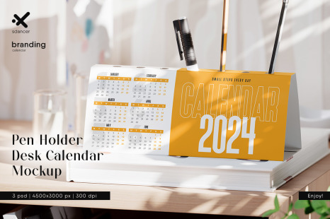 Pen Holder Desk Calendar Mockup
