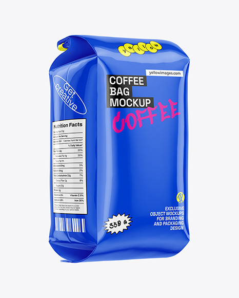 Glossy Coffee Bag With Tin Tie Mockup
