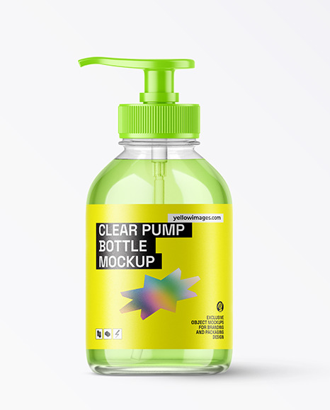 Clear Glass Cosmetic Bottle with Pump Mockup