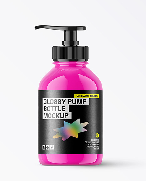 Glossy Cosmetic Bottle with Pump Mockup