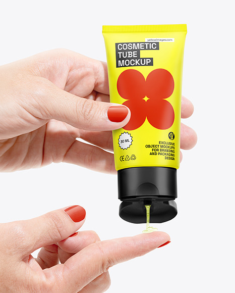Matte Cosmetic Tube w/ Gel in a Hands Mockup
