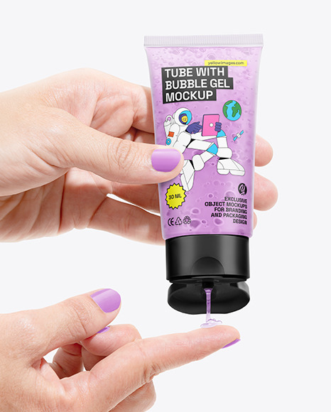 Matte Cosmetic Tube w/ Bubble Gel in a Hands Mockup