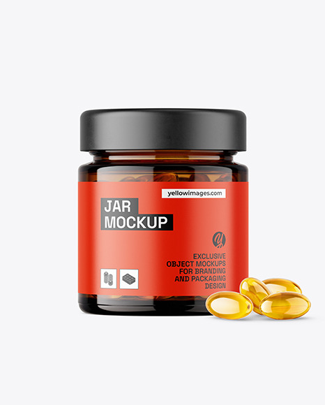 Amber Glass Jar with Fish Oil Mockup